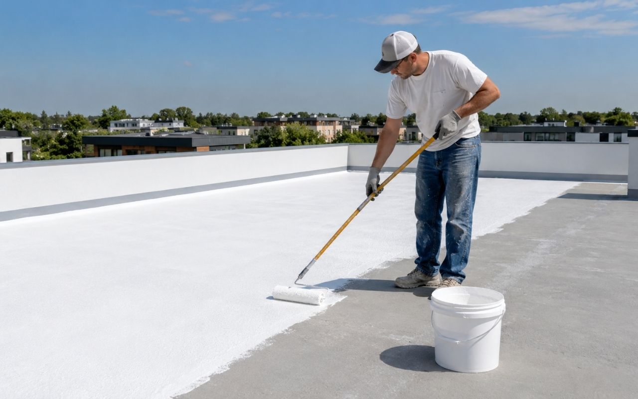 flat roof coating applied to protect a low-slope roof