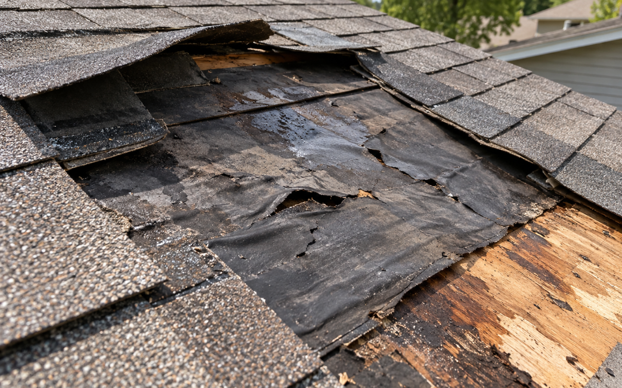 roof underlayment damage warning signs beneath asphalt shingles